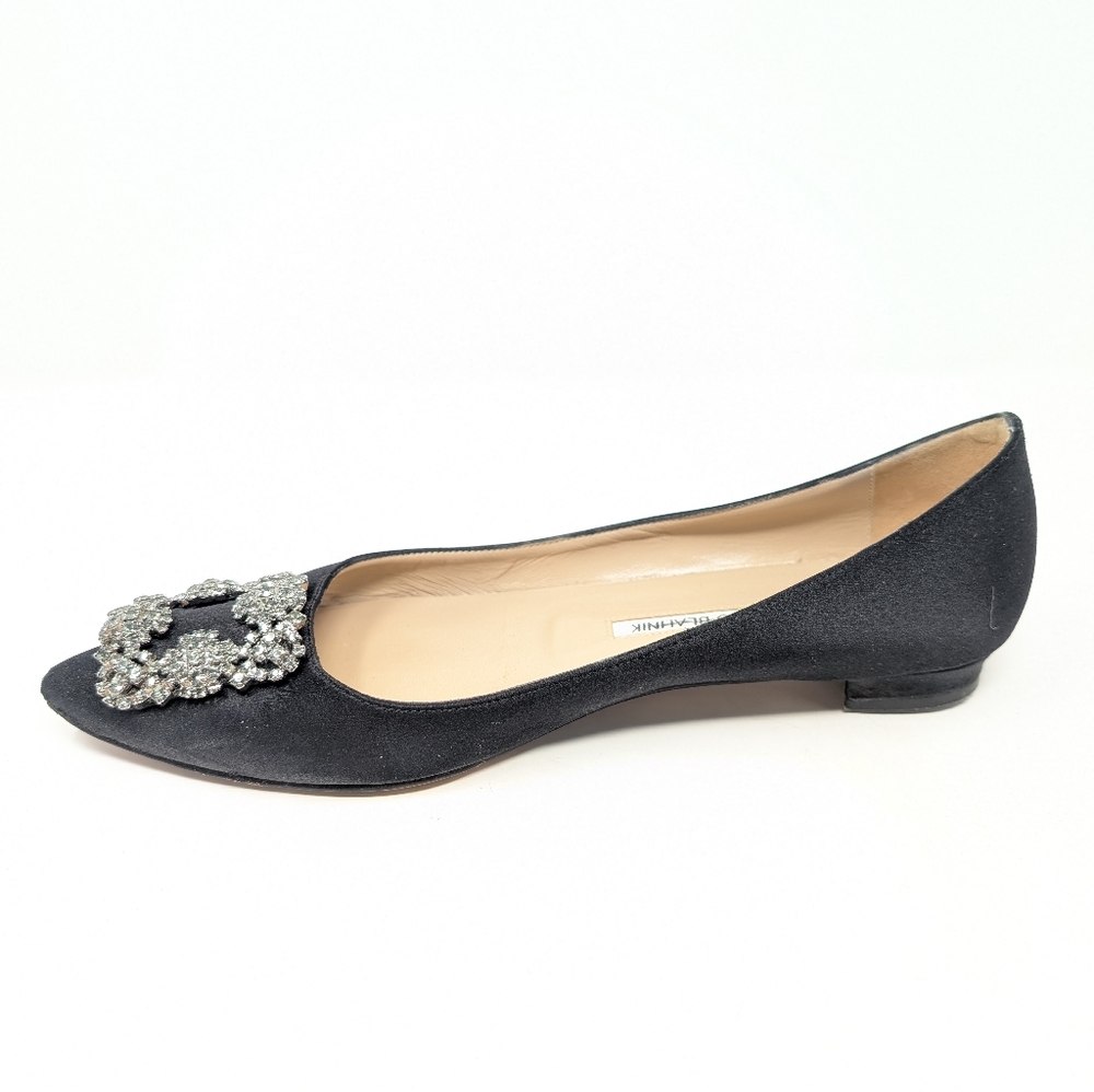 Manolo Blahnik Hangisi Satin Black Ballet Flats Size 39 Shoes - Picture 7 of 11